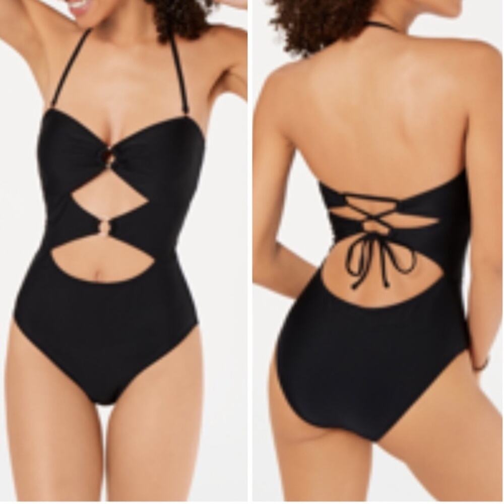 Hula Honey Black Ribbed one piece swimsuit